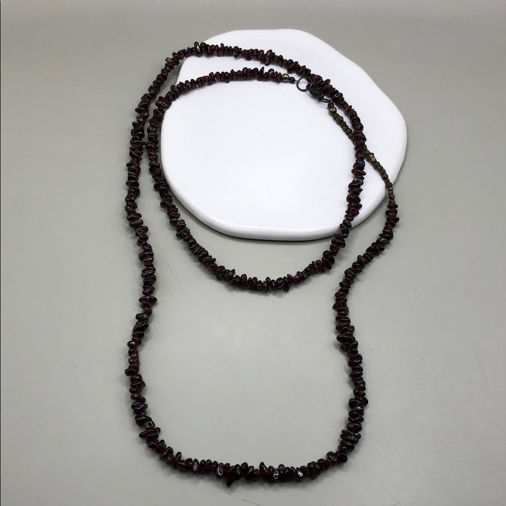 Sterling silver 925 long beaded garnet stone necklace vintage great for layering